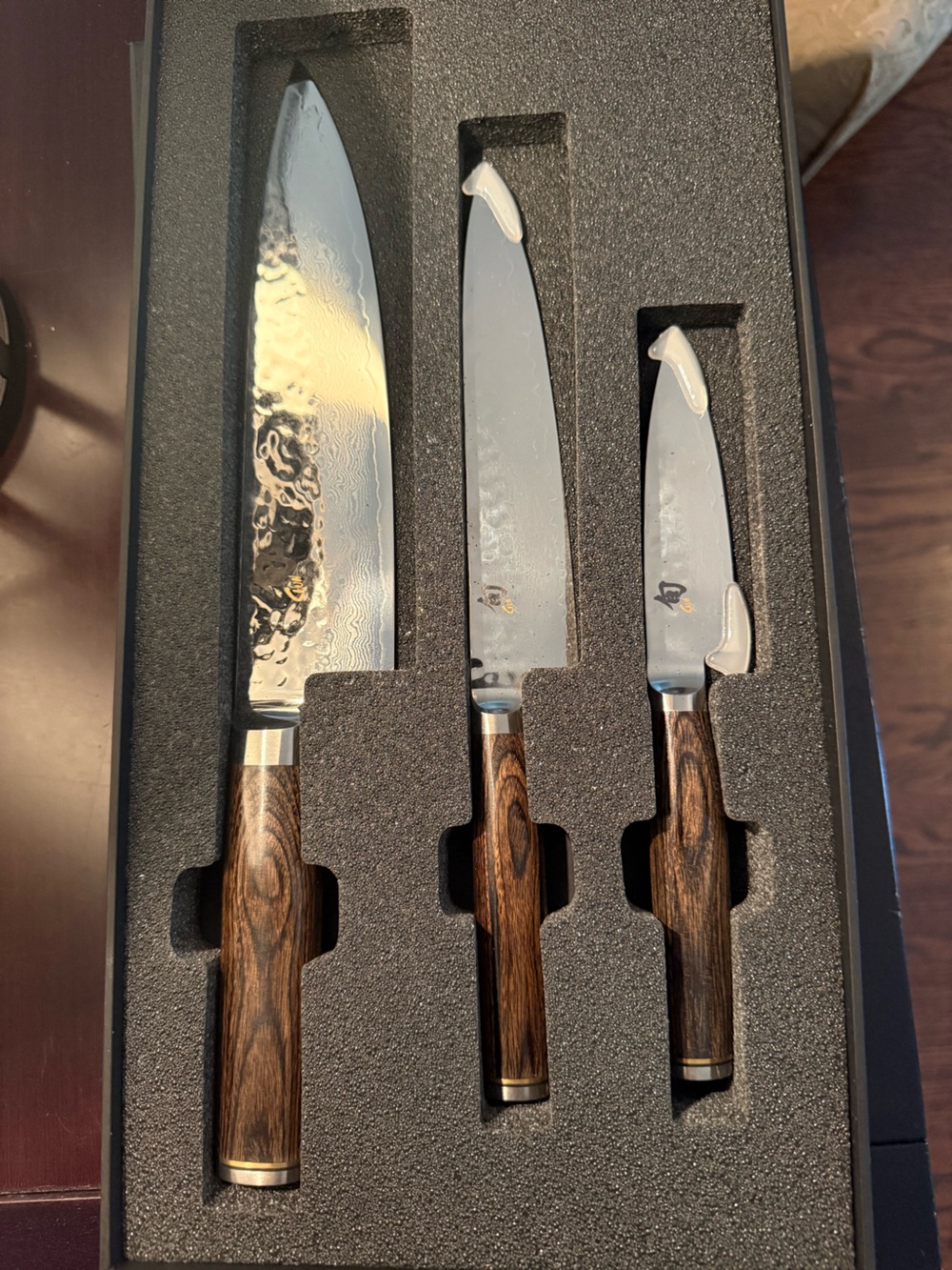 SHUN 3-Piece Knife Set with Dark Wood Handles and Silver Blades